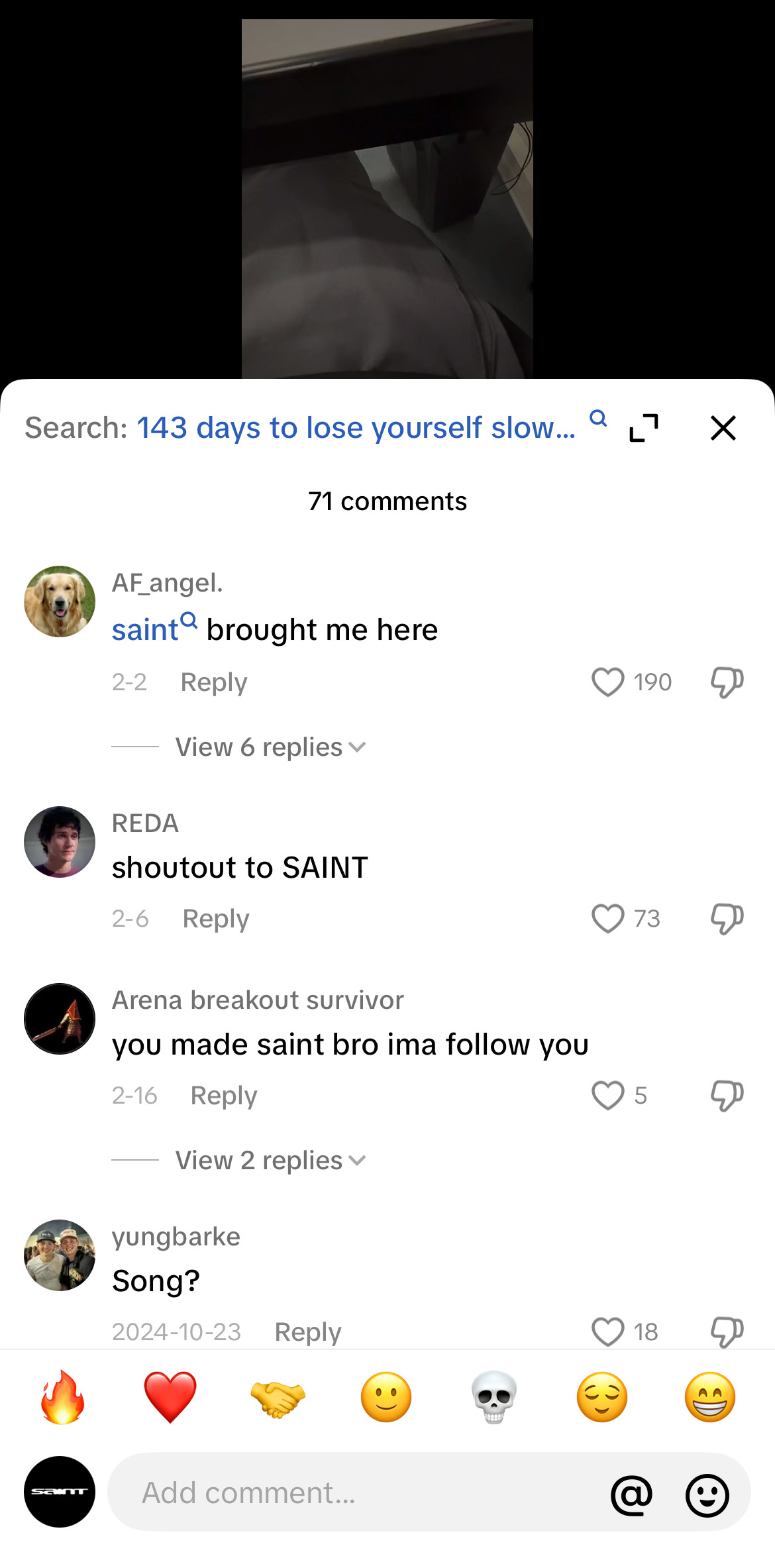 Comments showing Saint engagement